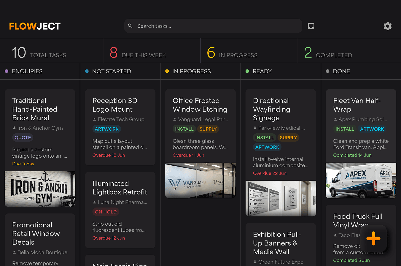 Flowject dashboard screenshot